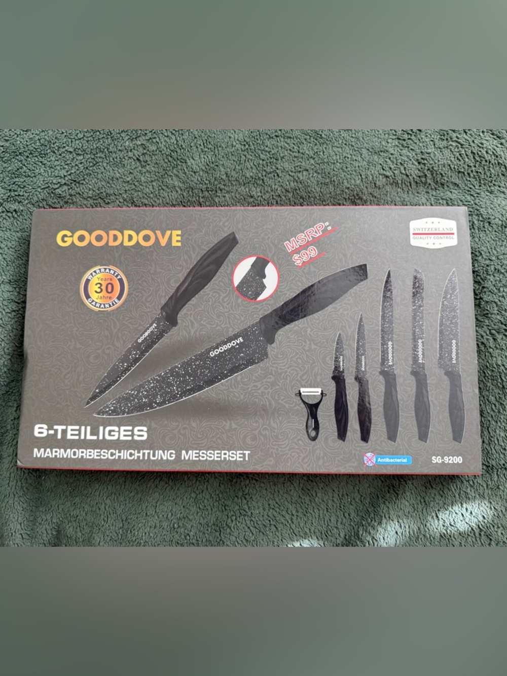 NWT SWISS GOLD Switzerland Black Speckled 6-Piece Kitchen Knife and Peeler Set - Picture 2 of 4